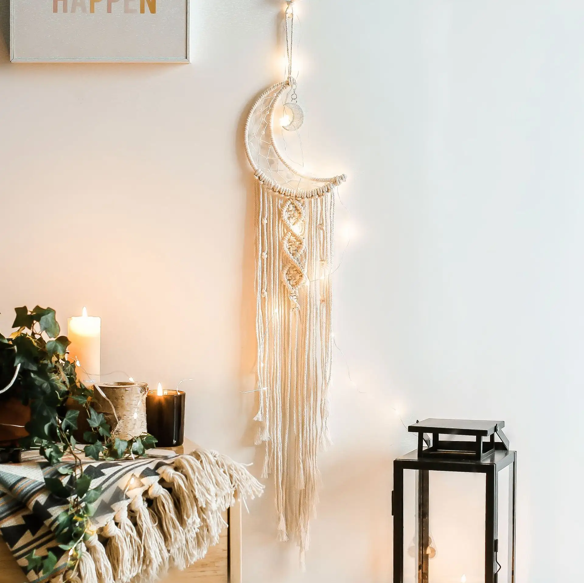 Commercio all'ingrosso fatto a mano Boho Macrame artigianato naturale Dreamcatcher decorazione della stanza fai da te bambini luna Dream Catcher