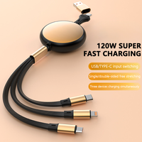 Cable de Carga Multifunción USB Tipo-C Retráctil de 120W 6A 1M con Logotipo Personalizado para Teléfonos Móviles, Cámaras y Escáneres de Código de Barras
