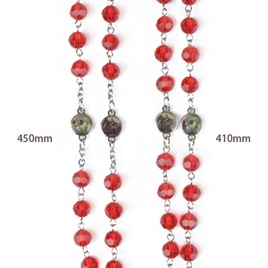 Ciondolo Unisex del <span class=keywords><strong>rosario</strong></span> di cristallo rosso 8mm di sangue di gesus collana stile religioso in lega di zinco placcato <span class=keywords><strong>argento</strong></span> catene di <span class=keywords><strong>gioielli</strong></span> cristiani - Product Image 4