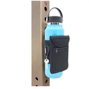 Magnetic Gym Bottle Holder For Running Water Bottle Pouch Sleeve with Zipper Side Storage Pockets for Cards Keys Phone