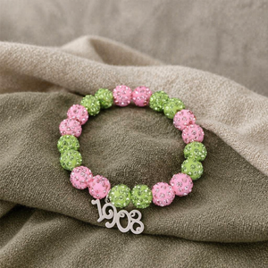 Pulsera de cuentas con letras griegas y bola de cristal rosa y verde, años fundacionales 1908-1913, para mujer y niña, regalo de fiesta, joyería decorativa personalizada - Product Image 1