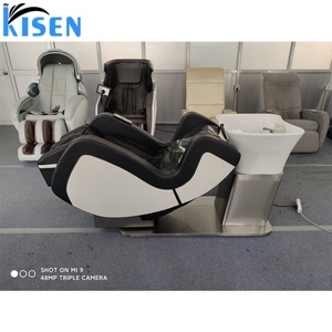 Kisen 2024 – Nouveauté : Ensemble de fauteuils électriques de qualité supérieure pour shampoing, base en acier inoxydable argenté, revêtement en cuir PU noir – Mobilier de salon de coiffure - Product Image 6