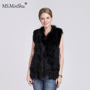 बुनना खरगोश फर बनियान एक प्रकार का जानवर फर ट्रिम के साथ लटकन Gilet - Product Image 5