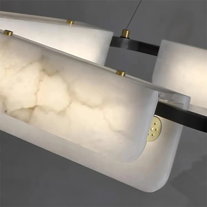 Lampadario LED in Stile Nordico, Decorazione per Hotel e Soggiorno, in Ottone e Pietra di Alabastro Bianca, Modello Delia - Product Image 5