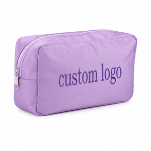 Eco-Friendly Purple Reusable Foldable <b>Make</b> <b>Up</b> Waterproof Custom Embroidery Logo Letter Nylon Cosmetics <b>Bag</b> - Product Image 2