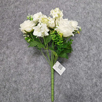 10 Tangkai Bunga Buatan Realistis untuk Dekorasi Meja, Cherry Rosa Avalanche Hydrangea Lilac Cerah 45cm Ivory, Hadiah Hari Ibu