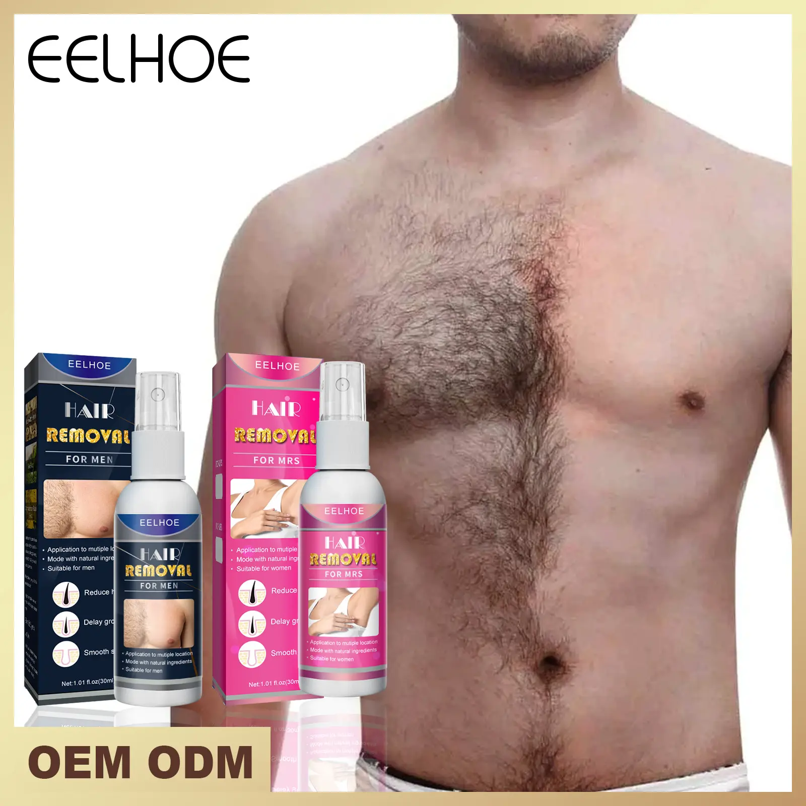 Eelhoe OEM ODM Spray per la depilazione indolore rimozione dell'inibitore della crescita dei capelli 100% naturale permanente viso braccio ascella forniture per le gambe