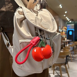 Eco-Friendly Women Car <b>Key</b> <b>Chain</b> High Quality Kids School Bag Pendant Soft PU <b>Leather</b> Cartoon Fruit Peach Cherry Lemon Keychain - Product Image 6