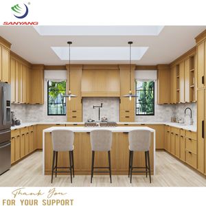 خزائن مطبخ جاهزة للتركيب من خشب البلوط الصلب بأبواب نحيفة على الطراز الشيكر، أثاث أمريكي فاخر وشعبي للمطبخ - Product Image 3