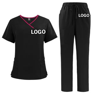 Setelan dokter kulit poliester <span class=keywords><strong>Logo</strong></span> kustom setelan Rumah Sakit Dental medis Pria Wanita celana lurus leher V seragam perawat scrub set - Product Image 6