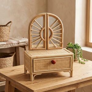 Rattan <b>Dressing</b> <b>Table</b> <b>With</b> Mirror Rectangular <b>Storage</b> Box Eco-Friendly Rustic Design - Product Image 3