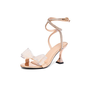 Women High Heel <b>Sandals</b> Open Toe Rhinestone <b>Bow</b> Ankle Strap Silver Fashion Summer Outdoor - Product Image 6