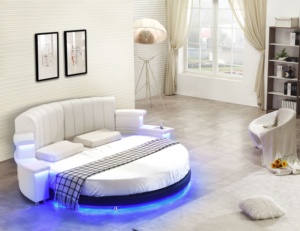 CBMmart Smart <strong>Furniture</strong> Circle Round Bed Storage Massage Leather Multi functional Bed King Size with <strong>LED</strong> <strong>light</strong> - Product Image 1