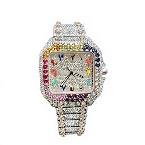 Reloj Automático Cuadrado de 40 mm para Hombre con Cristal de Moissanita, Diamantes de Colores, Acero Inoxidable, Resistente al Agua 10 Bar, Cierre de Pulsera - Product Image 1