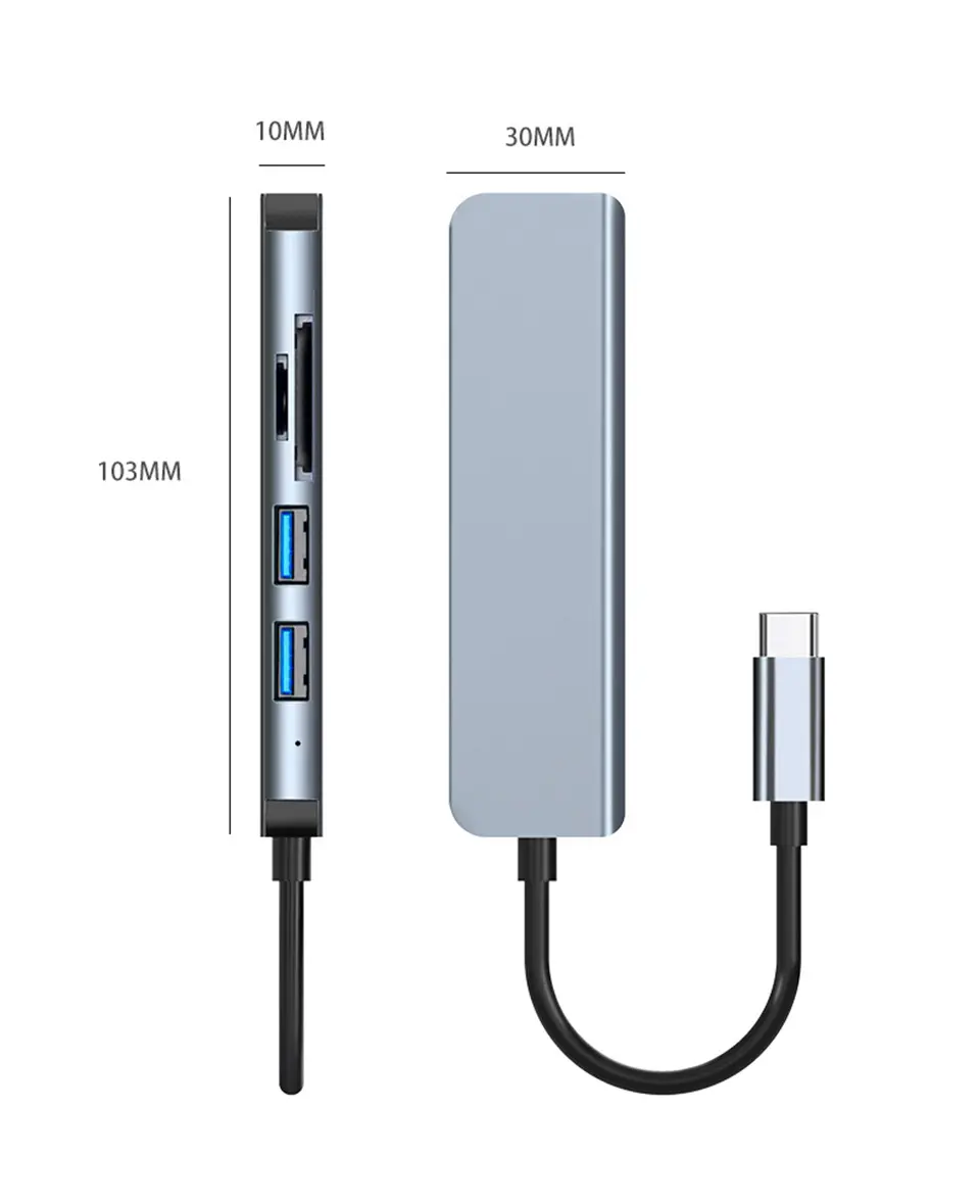 USB C Hub 5 in 1 USB-Cマルチポートアダプター (3つのUSBポート付き) SD/TFカードリーダーMacBookProXPSと互換性がありますその他のタイプCデバイス