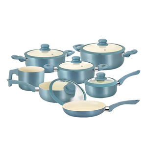 High Quality Modern Ceramic Coated Pots&<b>Pans</b> Glass <b>Lids</b> Soft touch Handles Non Stick 12-Piece Aluminium Cookware Set - Product Image 1