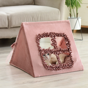 Tiendas de campaña tipo tipi personalizadas al por mayor para mascotas, de madera de pino, algodón y lino, cama cueva, casa tipi para perros y gatos - Product Image 4