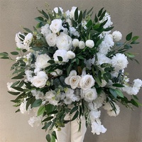 O-331 personnalisé soie grande boule de fleurs de mariage centres de table mariage soie fleurs blanches et vertes pièce maîtresse