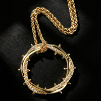 Collier pendentif Couronne d'épines en laiton plaqué or 18 carats pour homme, incrusté de zircons et de CZ, style Hip Hop Iced Out, avec chaîne torsadée