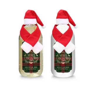 New Design Private Label Body Wash Shower Gel And Body Lotion 500ml Korean Spa Bath Gift Set Guangzhou With Christmas Hat Scarf