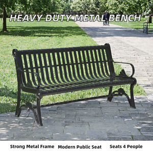 Heavy Duty Outdoor <b>Metal</b> Patio <b>Bench</b> Armrest Modern Iron Public Seating <b>Garden</b> Street 4-Seater- Commercial Use - Product Image 2