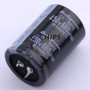 Condensateur électrolytique en aluminium à encliquetage 450MXH680MEFCSN35X50, composant traversant THT, D35xL50mm 680uF 20% 450V 10mm - Product Image 1