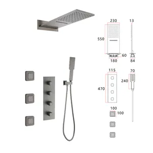 Заводская оптовая продажа, квадратная сантехника для ванной комнаты, настенный душевой набор с термостатическим смесителем