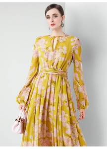 <span class=keywords><strong>Abito</strong></span> <span class=keywords><strong>giallo</strong></span> floreale di marca da donna <span class=keywords><strong>abito</strong></span> Casual dimagrante a maniche lunghe con vita stampata lungo fino al pavimento abiti 9008 # - Product Image 5