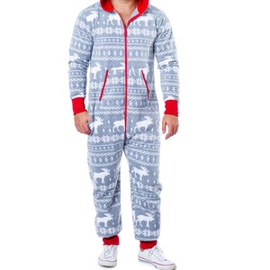Listo para enviar Ropa para el hogar <span class=keywords><strong>en</strong></span> existencias Pijamas para hombres Ciervo Muñeco de nieve Raya Estampado navideño personalizado Pijamas de una pieza para adultos - Product Image 2