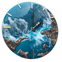 Jam Dinding Resin Modern Desain Abstrak Laut Bentuk Lingkaran Bertenaga Baterai Gerakan Quartz Dekorasi Rumah Ruang Tamu Arloji Artistik