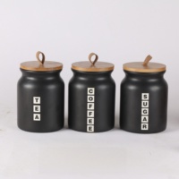 Lot de 3 pots à épices en céramique avec couvercles en bois, fabrication OEM, boîtes de rangement