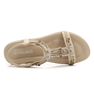 Yasirun Sandalias planas bohemias con diamantes de imitación para mujer, zapatos transpirables para vacaciones en la playa, talla 35-40 - Product Image 2