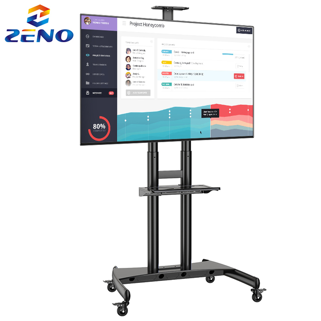 Universal Large Screen TV Stand with Wheels 90.9kg Capacity Adjustable Height Locking Casters for Commercial & Home Use