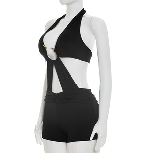 Viviblook J26RP189 Women Summer Romper Snake <b>Ring</b> Decoration Sexy Sleeveless Halter Strap Backless Casual Romper - Product Image 4