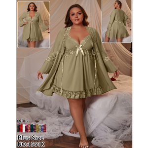 Completo Set Lingerie Donna 2026 Plus Size in Pizzo con Scollo a V, Nuovo Arrivo, Babydoll Trasparente ed Elasticizzato, Vestaglia Seducente, <span class=keywords><strong>Camicia</strong></span> <span class=keywords><strong>da</strong></span> <span class=keywords><strong>Notte</strong></span> - Product Image 2