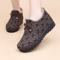 Bottes d'hiver en coton à motif géométrique ethnique pour femmes, avec col en fourrure, détail nœud et cloche, confortables, antidérapantes, pour temps froid