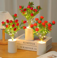 Buket bunga buatan bercahaya lampu malam LED buket bunga bunga mawar bunga imitasi Lavender Thistle bunga mawar biru