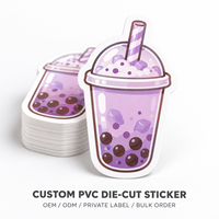 Autocollants en PVC personnalisés pour papeterie, impression couleur, découpe à la forme, autocollants brillants découpés à la forme pour Bubble Tea