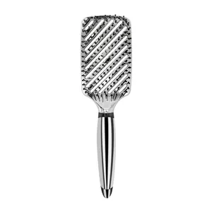 Profesional Self Cleaner Detangler Massage Black Silver Plastic Square Hairdressing Comb Hairbrush