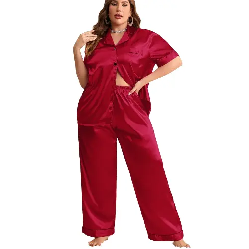 Artı boyutu saten pijama gece giysileri bayanlar için buz ipek saten bayanlar pijama