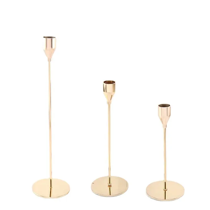 Factory Gold Metal Candlestick Holder 3 PCS Set Wedding Luxury Long Candle Table Decoration Stand Silver Candlelight For Dinner
