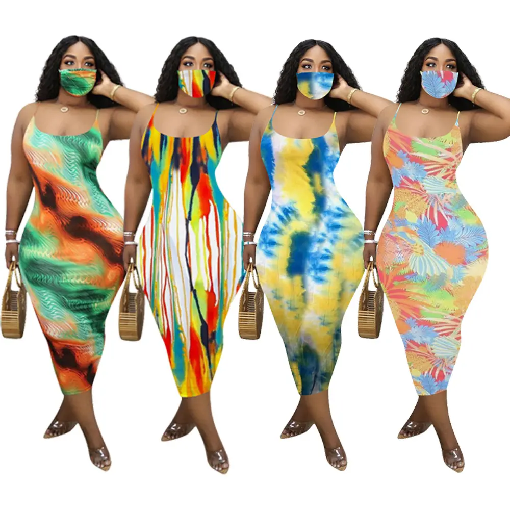 D1042 Best Seller 3xl Plus Size Women Clothing Summer Tie Dye Sleeveless Maxi Dress With Printed 2023
