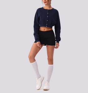 Veste à manches longues pour femme, sweat-shirt court boutonné, veste décontractée pour le fitness, la course à pied en plein air, cardigan pour le printemps, utilisation en extérieur et en salle de sport - Product Image 6