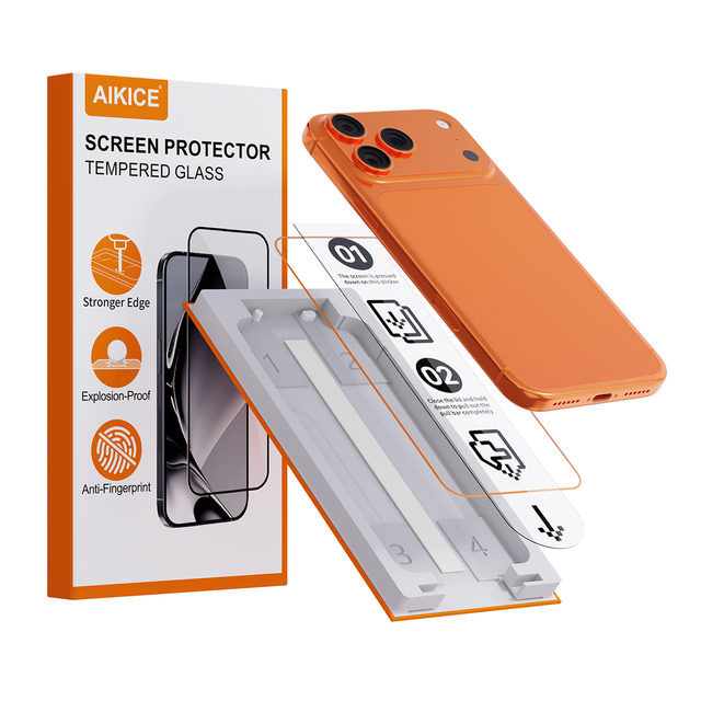 9H Full Glue Tempered Glass Screen Protector Installation Kit Anti-Fingerprint Full Coverage for 17 Pro Max Dust-Free