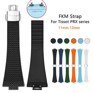 Correa de caucho fluorado para reloj <span class=keywords><strong>Tissot</strong></span> PRX Series Super Player de 35 mm y 40 mm para hombre y mujer, con hebilla plegable de liberación rápida, correa de reloj FKM de 11 mm y 12 mm - Product Image 1