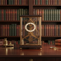 Horloge squelette à mécanisme fusee 5 jours, style français antique, cadran en porcelaine artisanal, roue à grande roue en laiton, pendule en laiton