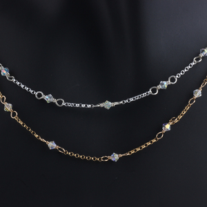 14k vàng đầy 3mm/4mm rõ ràng pha lê đính cườm <span class=keywords><strong>Saturn</strong></span> chuỗi cáp phẳng với kết nối hạt kim cương phụ kiện trang sức tự làm - Product Image 5