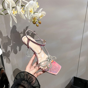 Nuevas Sandalias de Tacón Alto de Mezclilla para Mujer, Diseño Elegante con Lazo de Cristal y Pedrería, para Fiesta, 2024 - Product Image 5