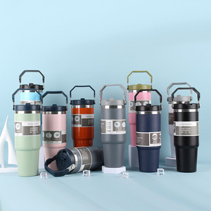 Portable 20oz 30oz Outdoor Leakproof Stainless Steel Vacuum Flip Straw Insulated Travel <b>Coffee</b> Cup Handle 6-12 Hours Thermal - Product Image 2