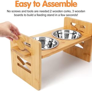Bols pour chiens surélevés, bol d'eau pour bouledogue français incliné et surélevé, station d'alimentation pour animaux de compagnie en bambou incliné - Product Image 6